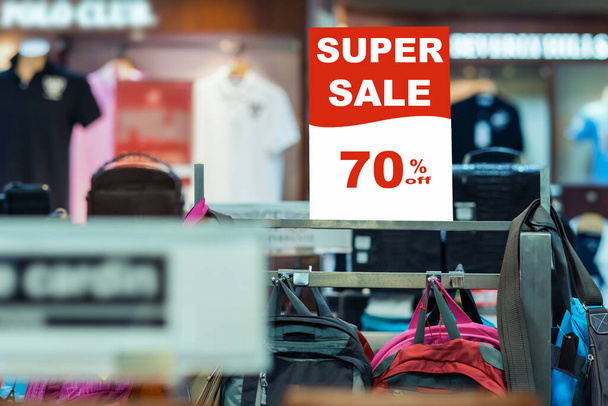 super sale 70 off mock up advertise display frame setting over the bag line in the shopping department store for shopping, business fashion and advertisement concept - Photo, Image