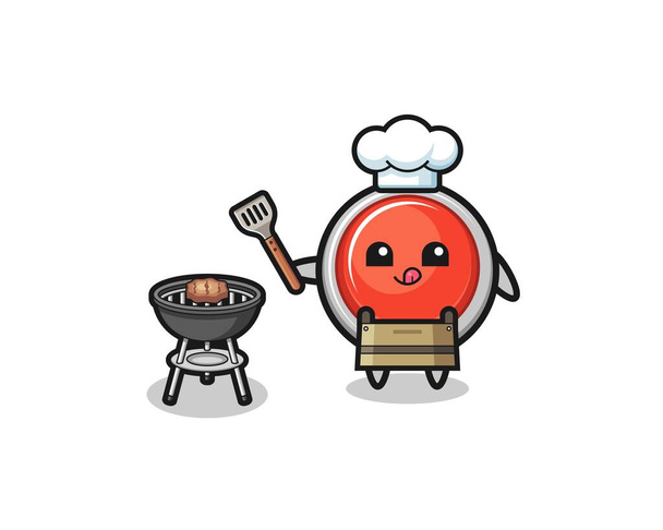 emergency panic button barbeque chef with a grill , cute design - Wektor, obraz