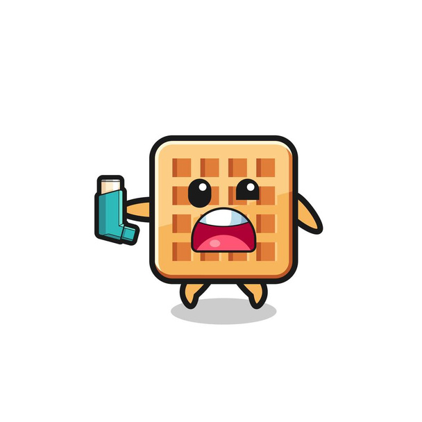 waffle mascot having asthma while holding the inhaler , cute design - ベクター画像