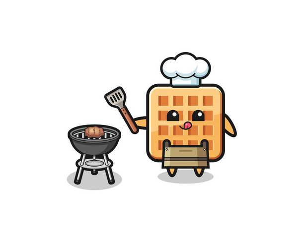 waffle barbacoa chef con una parrilla, lindo diseño - Vector, imagen
