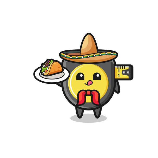 tape measure Mexican chef mascot holding a taco , cute design - Vetor, Imagem