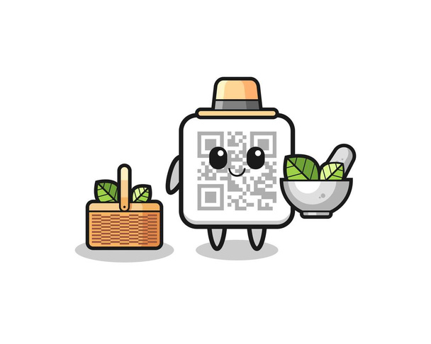 qr code herbalist cute cartoon , cute design - Vector, Image