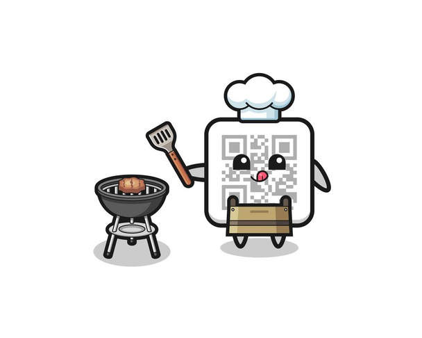 qr code barbeque chef with a grill , cute design - Вектор,изображение