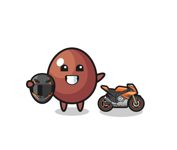 cute chocolate egg cartoon as a motorcycle racer , cute design - Vektor, kép