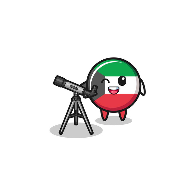 kuwait flag astronomer mascot with a modern telescope , cute design - Wektor, obraz