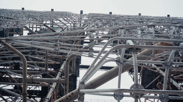 bottom view of metal construction of chernobyl telecommunication station in abandoned area - Foto, Imagem