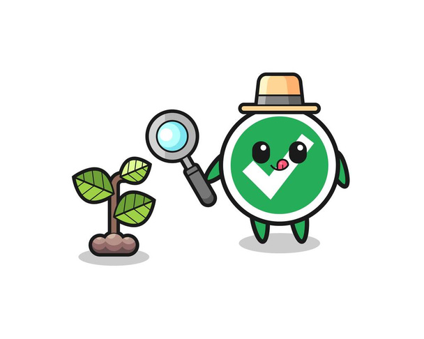 cute check mark herbalist researching a plants , cute design - Vector, Image