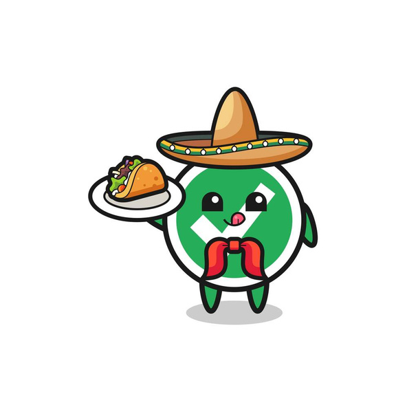 check mark Mexican chef mascot holding a taco , cute design - Vektor, obrázek