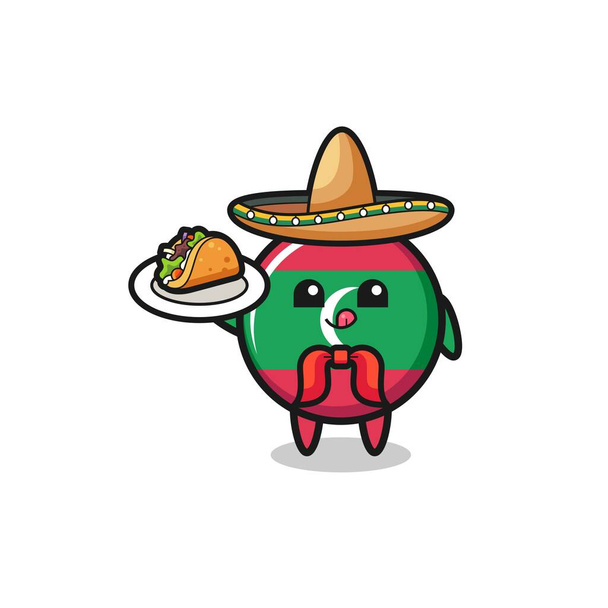 maldives flag Mexican chef mascot holding a taco , cute design - Vektor, obrázek