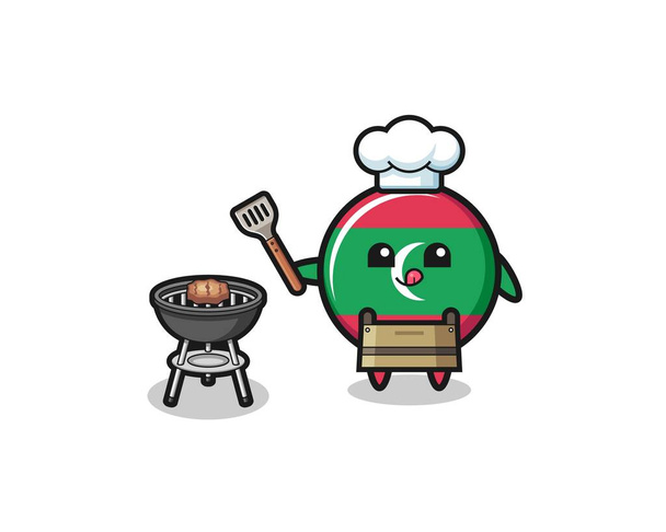 maldives flag barbeque chef with a grill , cute design - Wektor, obraz