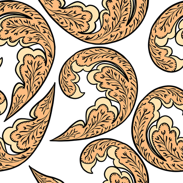 Illustration raster seamless paisley pattern with patterns on white isolated background - Photo, Image