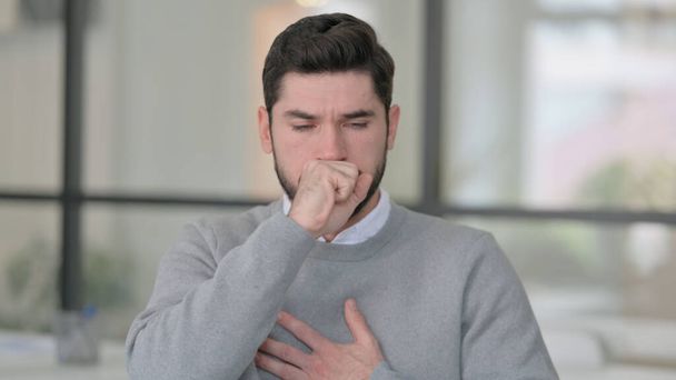 Portrait of Sick Young Man Coughing - Photo, Image