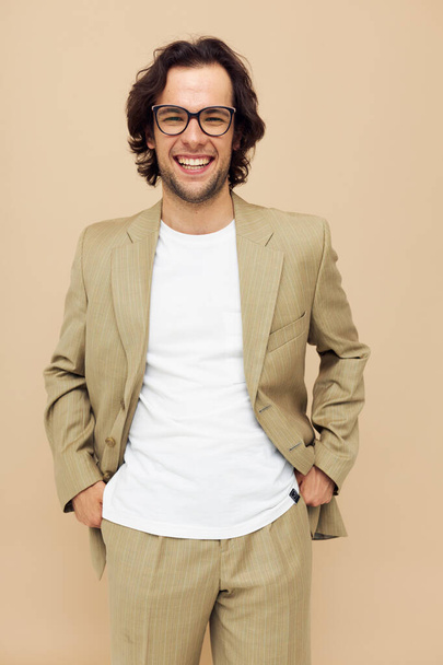 handsome man with glasses emotions gesture hands posing Lifestyle unaltered - Fotó, kép