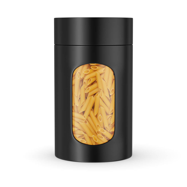 Food jar with uncooked pasta isolated on white background - Foto, Imagem