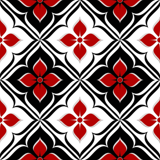 Floral seamless background. Red black texture with abstract floral pattern. Repeating design. - Fotografie, Obrázek