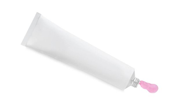Open tube with ointment on white background, top view - Foto, afbeelding