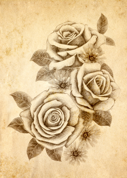 Freehand drawing rose 02 - Foto, afbeelding