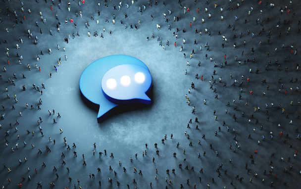 Crowd of around speech bubble chat message symbol. Modern communication concept. 3D illustration - Fotografie, Obrázek