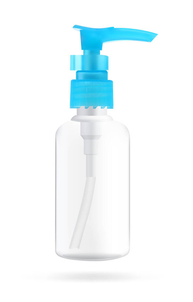 Sabun ve kozmetik için ilaç kutusuyla birlikte kozmetik şişesi. Sıvılar için ambalaj modeli. Vektör 3d illüstrasyon - Vektör, Görsel