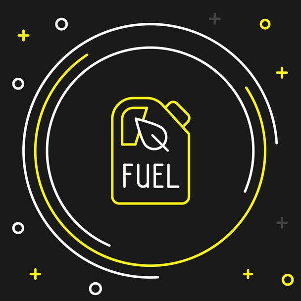 Line Bio fuel canister icon isolated on black background. Eco bio and barrel. Green environment and recycle. Colorful outline concept. Vector - Wektor, obraz