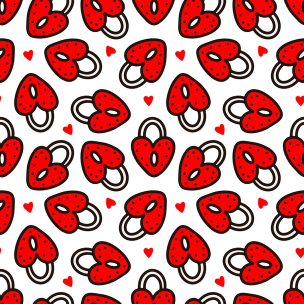 Seamless pattern with red locks and hearts. Vector illustration - Wektor, obraz