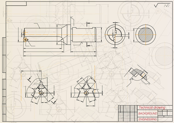 Mechanical engineering drawings on light background. Tap tools, borer. Technical Design. Cover. Blueprint. Vector illustration. - Vector, afbeelding