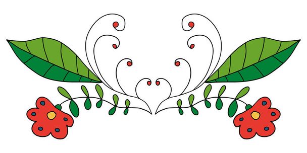 Abstraktní kreslený kreslený květinový dělič izolované na bílém pozadí. Výhonky s listy a bobulemi. - Vektor, obrázek