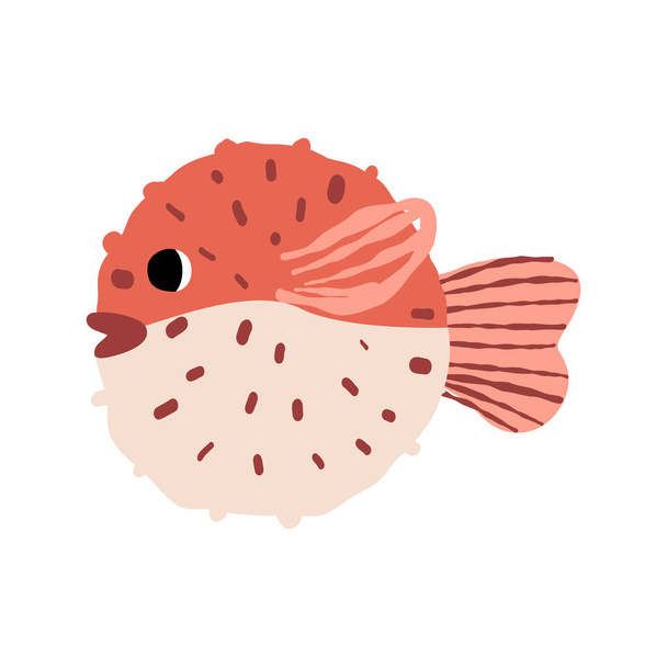 Cute sea pufferfish, an underwater inhabitant blowfish or fugu fish, ocean balloon fish. Hand-drawn vector illustration. - Вектор,изображение