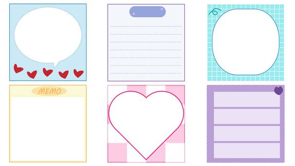 set of the colorful notepad, memo, paper, note, reminder, planner. cute, simple, and printable. - Вектор,изображение