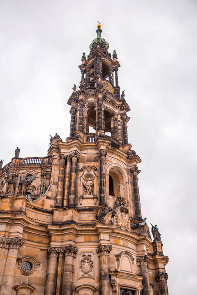 Exterior view of the Cathedral of the Holy Trinity, Katolische Hofkirche in the old town of Dresden, Germany. - Zdjęcie, obraz