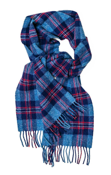 Blau karierter schottischer Schal isoliert auf weißem Hintergrund - Foto, Bild