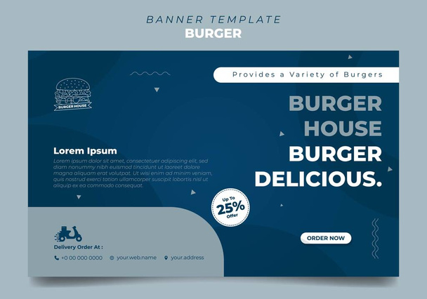 Banner template design for burger advertisement. Blue banner template with simple circle design. Also good template for online advertisement design. - Vecteur, image