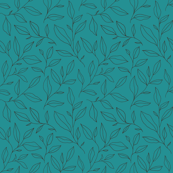 Seamless pattern with one line leaves. Vector floral background in trendy minimalistic linear style. Hand drawn outline design for fabric , print, cover, banner and invitation. - Vektor, Bild