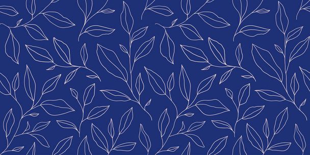 Seamless pattern with one line leaves. Vector floral background in trendy minimalistic linear style. Hand drawn outline design for fabric , print, cover, banner and invitation. - Вектор,изображение