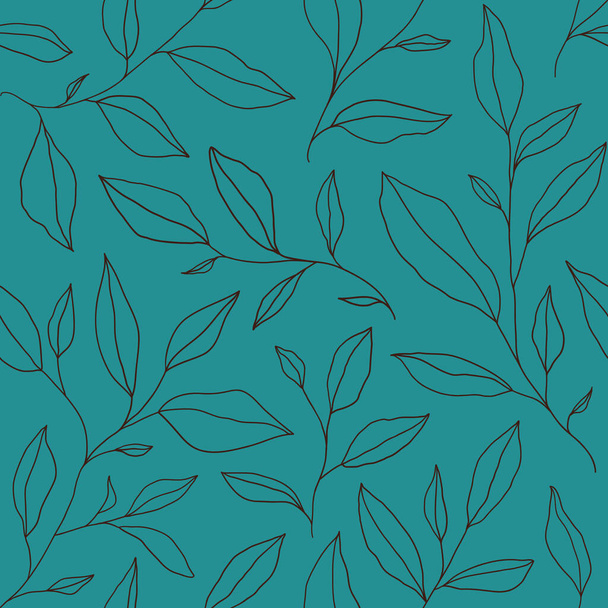 Seamless pattern with one line leaves. Vector floral background in trendy minimalistic linear style. Hand drawn outline design for fabric , print, cover, banner and invitation. - Διάνυσμα, εικόνα