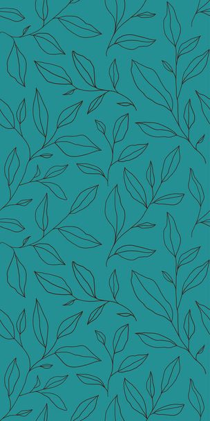 Seamless pattern with one line leaves. Vector floral background in trendy minimalistic linear style. Hand drawn outline design for fabric , print, cover, banner and invitation. - Wektor, obraz