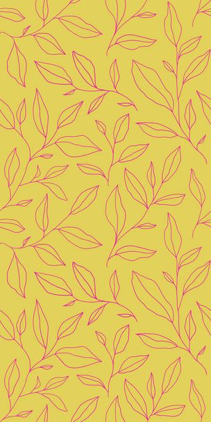 Seamless pattern with one line leaves. Vector floral background in trendy minimalistic linear style. Hand drawn outline design for fabric , print, cover, banner and invitation. - ベクター画像