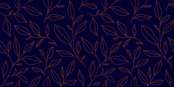 Seamless pattern with one line leaves. Vector floral background in trendy minimalistic linear style. Hand drawn outline design for fabric , print, cover, banner and invitation. - Vektori, kuva