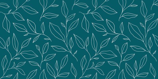 Seamless pattern with one line leaves. Vector floral background in trendy minimalistic linear style. Hand drawn outline design for fabric , print, cover, banner and invitation. - Vettoriali, immagini