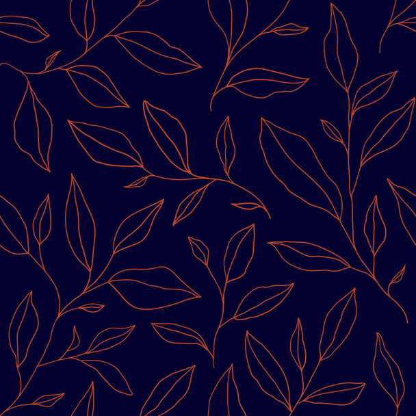 Seamless pattern with one line leaves. Vector floral background in trendy minimalistic linear style. Hand drawn outline design for fabric , print, cover, banner and invitation. - Вектор, зображення