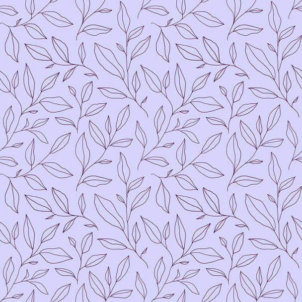 Seamless pattern with one line leaves. Vector floral background in trendy minimalistic linear style. Hand drawn outline design for fabric , print, cover, banner and invitation. - ベクター画像