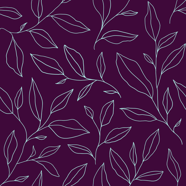 Seamless pattern with one line leaves. Vector floral background in trendy minimalistic linear style. Hand drawn outline design for fabric , print, cover, banner and invitation. - Vetor, Imagem