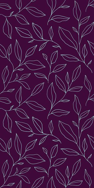 Seamless pattern with one line leaves. Vector floral background in trendy minimalistic linear style. Hand drawn outline design for fabric , print, cover, banner and invitation. - Vecteur, image