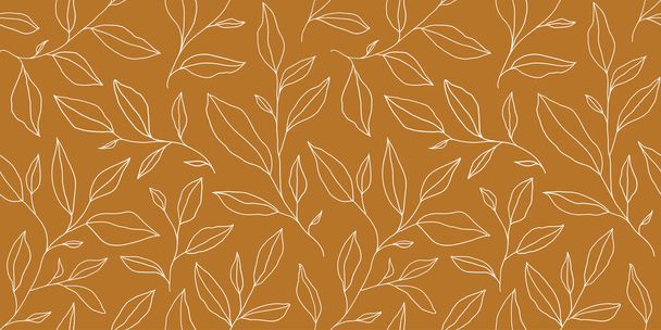 Seamless pattern with one line leaves. Vector floral background in trendy minimalistic linear style. Hand drawn outline design for fabric , print, cover, banner and invitation. - Vektori, kuva