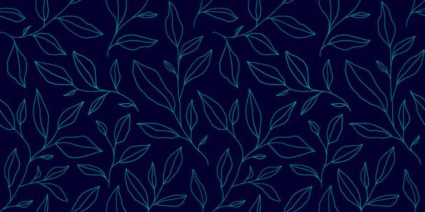 Seamless pattern with one line leaves. Vector floral background in trendy minimalistic linear style. Hand drawn outline design for fabric , print, cover, banner and invitation. - Vektor, obrázek