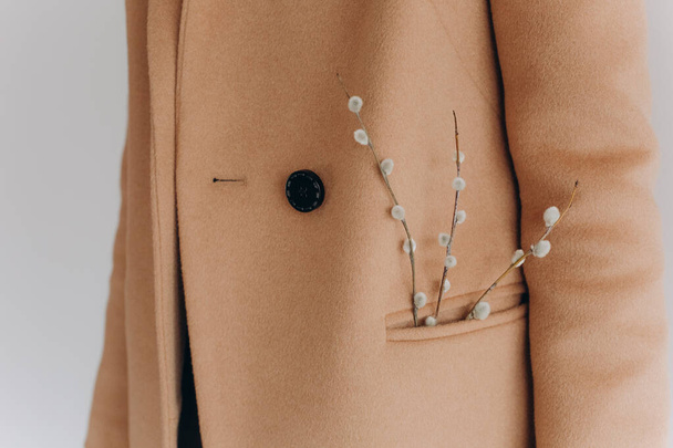 jacket beige in pocket spring branches blank holiday womens da - Foto, Imagem