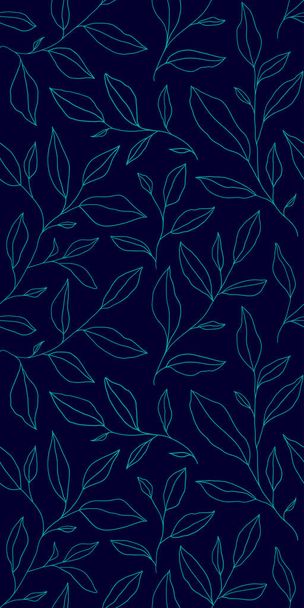 Seamless pattern with one line leaves. Vector floral background in trendy minimalistic linear style. Hand drawn outline design for fabric , print, cover, banner and invitation. - Vector, Image