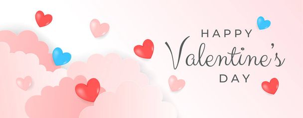 Valentines day background with Heart Shaped Balloons. Valentine's day sale banner template with 3D hearts with cloud. Vector illustration banners. Wallpaper flyers, invitation, posters, brochure - Vektör, Görsel