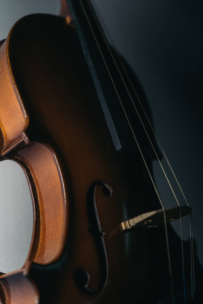 Side view of a violin and bridge - Foto, Imagen