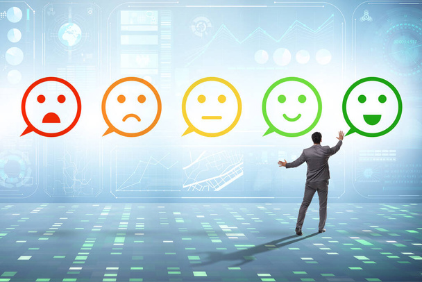 Ilustração do feedback do cliente com rostos e empresário - Foto, Imagem